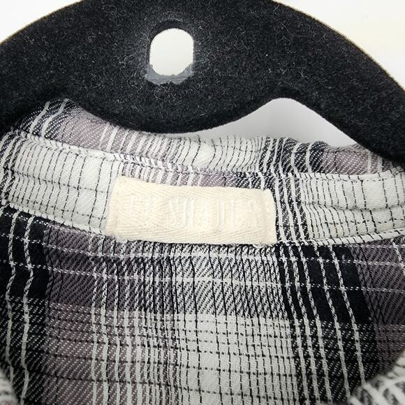 CP Shades Alden Cotton Flannel Plaid Button Down Tunic Top Black/White Large - Picture 2 of 5